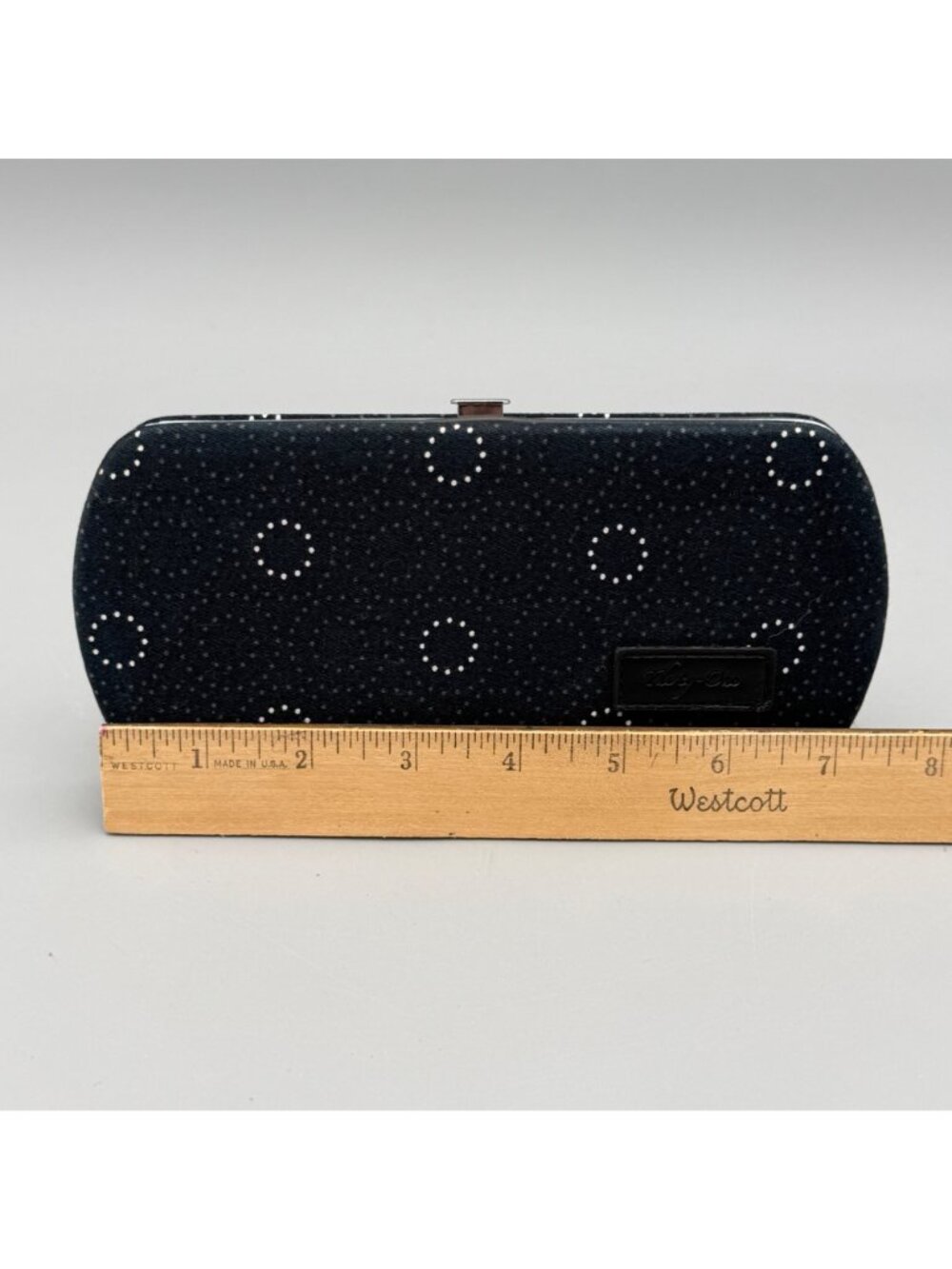 Thirty-One Black Hard Case Wallet White Dot Circle Design Snap Closure Clutch - Picture 5 of 9